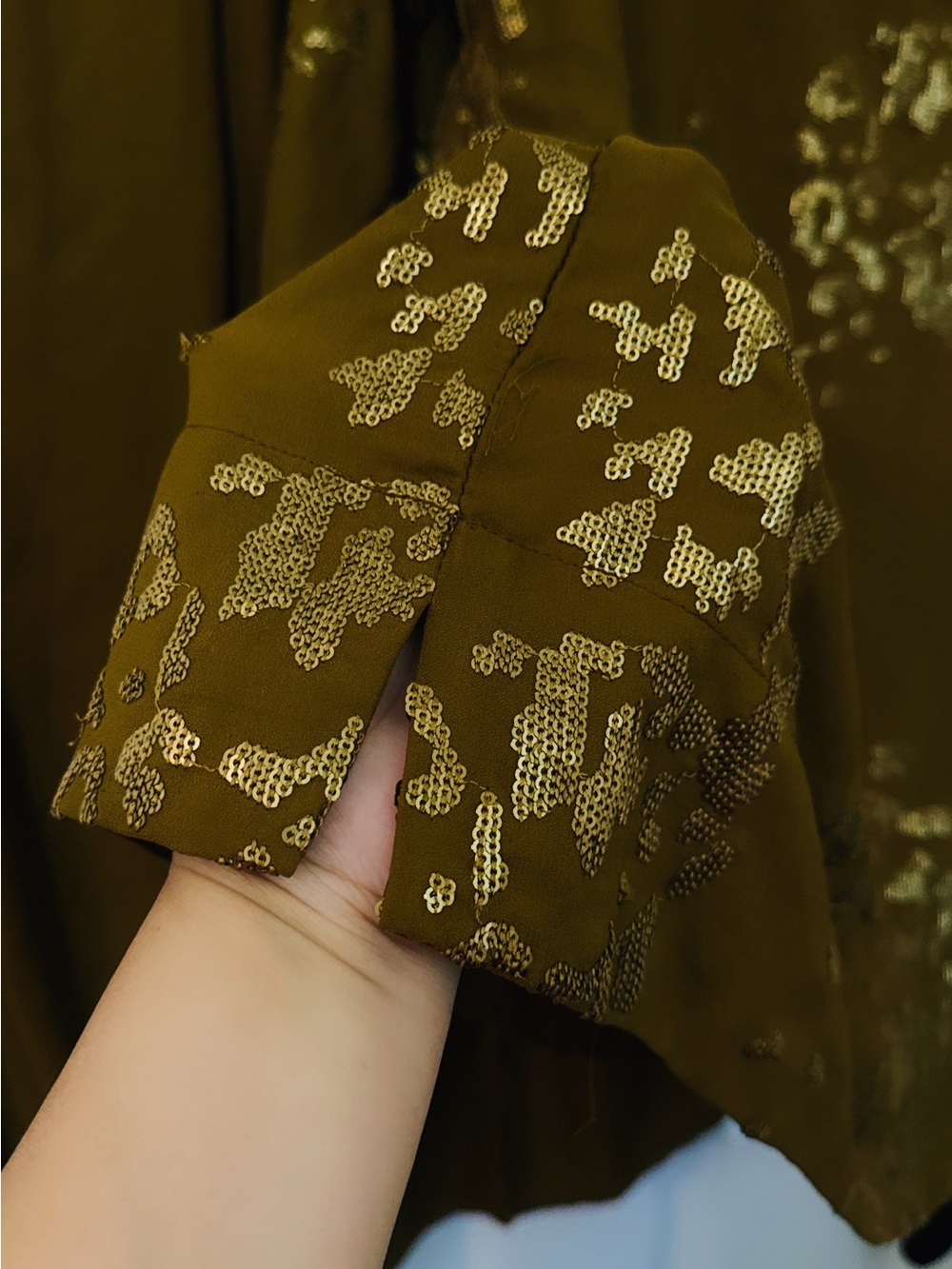 Limelight Brown blouse bottom Set with Subtle Gold sequenced Accents - Picture 4 of 6